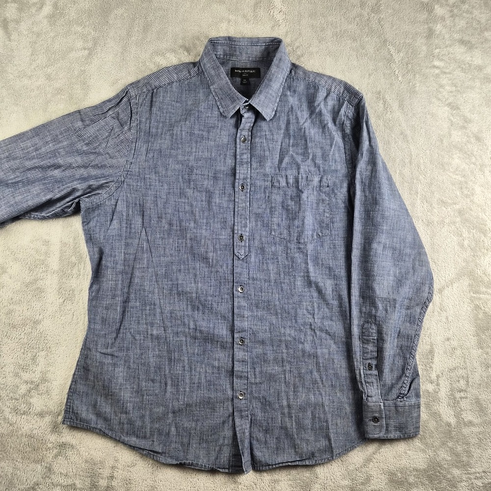 Banana Republic Mens Shirt XL Blue Striped Long Sleeve Modern Workwear Office